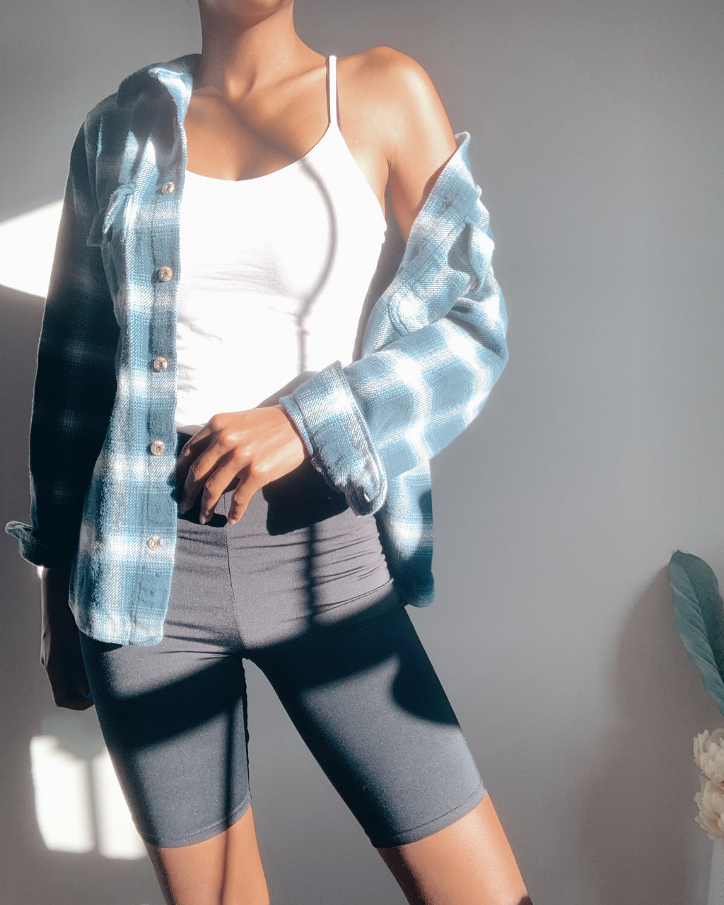 Outback Blue and Grey Plaid Top